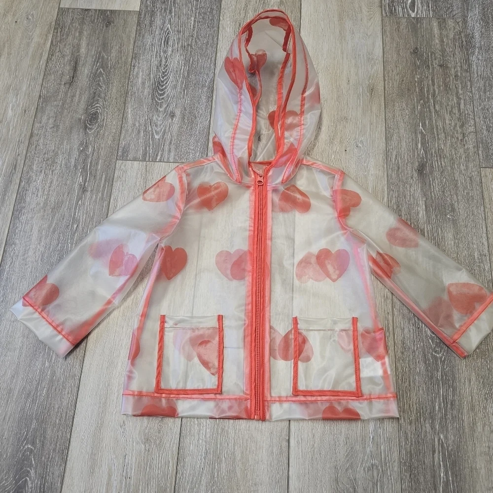 Dip Transpartent Red Heart Hooded Rain Jacket Kids Toddler 2T